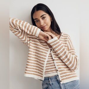 Madewell Open-Stitch Cardigan Sweater in Stripe Earthen Sand